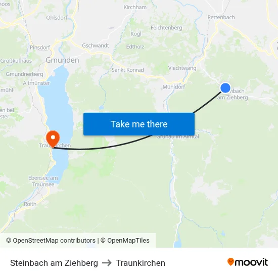 Steinbach am Ziehberg to Traunkirchen map