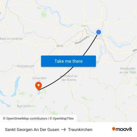 Sankt Georgen An Der Gusen to Traunkirchen map