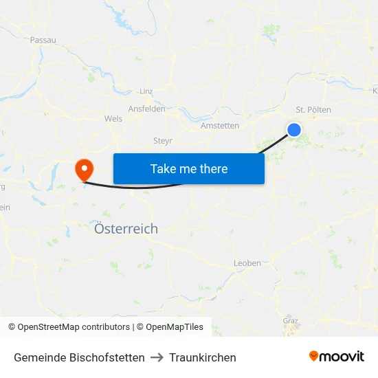 Gemeinde Bischofstetten to Traunkirchen map