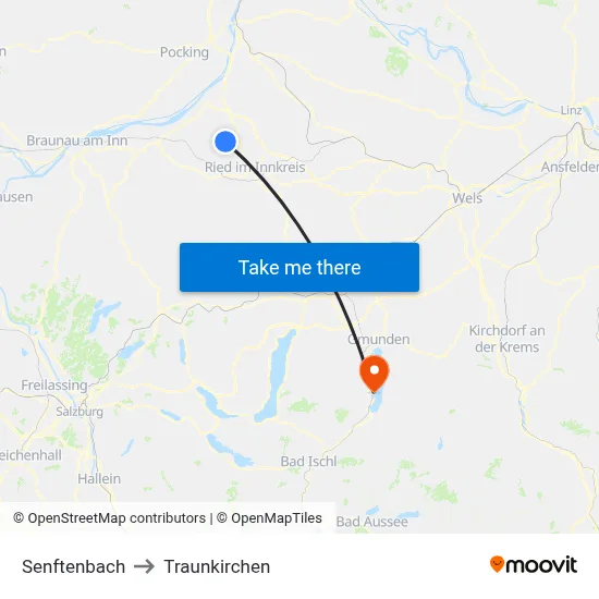 Senftenbach to Traunkirchen map