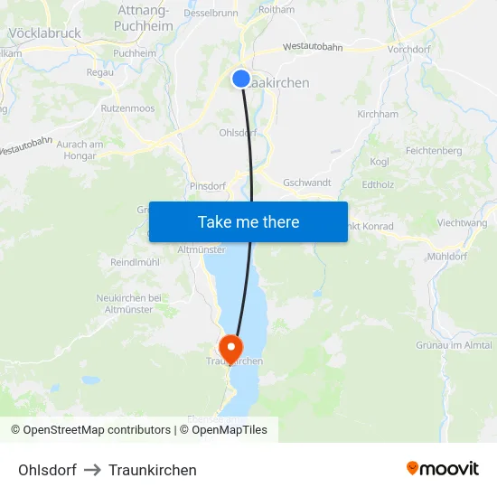 Ohlsdorf to Traunkirchen map