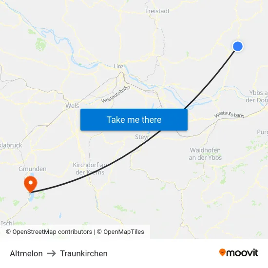 Altmelon to Traunkirchen map