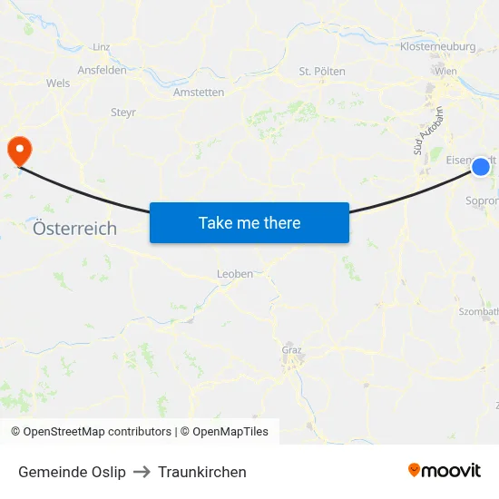 Gemeinde Oslip to Traunkirchen map