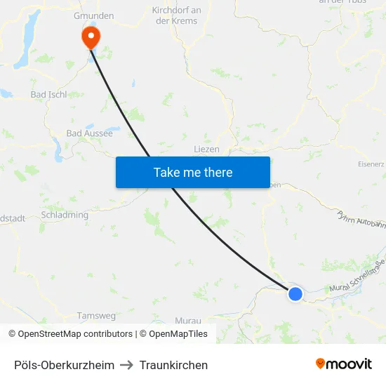 Pöls-Oberkurzheim to Traunkirchen map