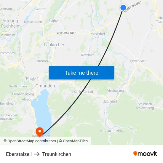 Eberstalzell to Traunkirchen map