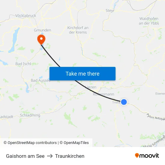 Gaishorn am See to Traunkirchen map