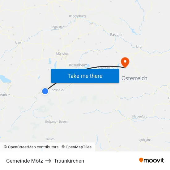 Gemeinde Mötz to Traunkirchen map