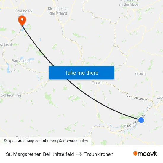 St. Margarethen Bei Knittelfeld to Traunkirchen map