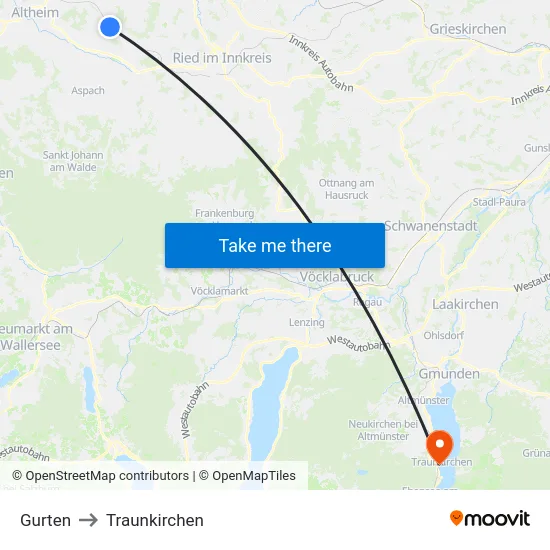 Gurten to Traunkirchen map