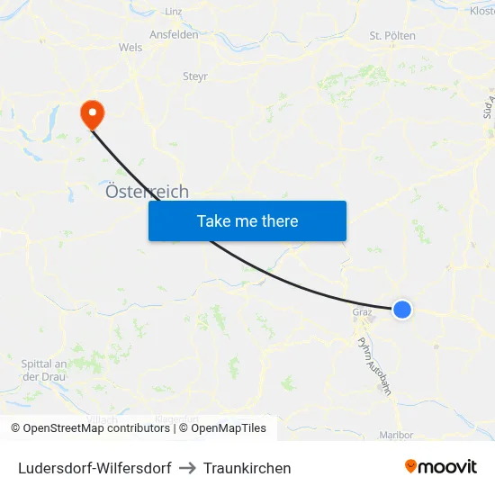 Ludersdorf-Wilfersdorf to Traunkirchen map