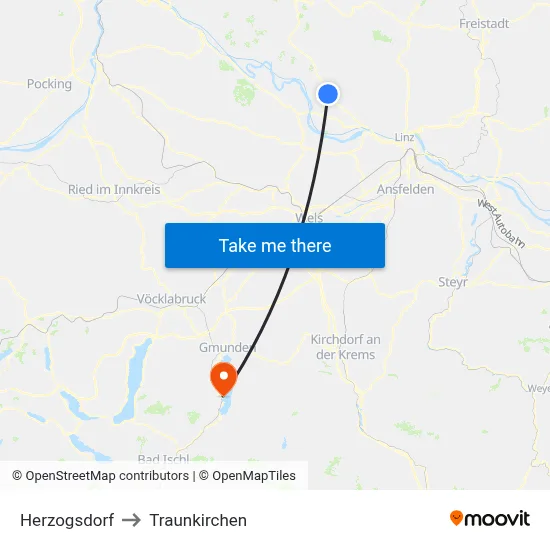 Herzogsdorf to Traunkirchen map