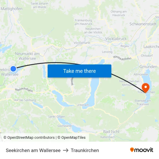 Seekirchen am Wallersee to Traunkirchen map