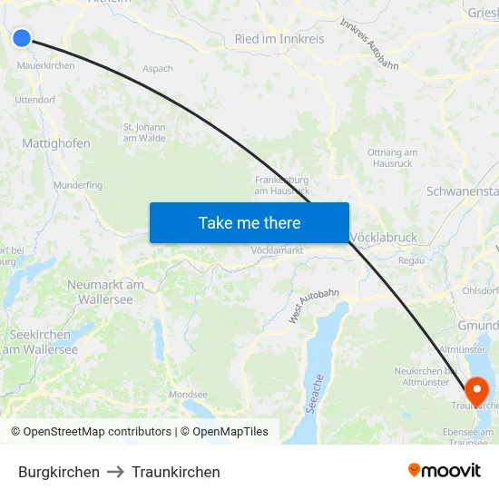 Burgkirchen to Traunkirchen map