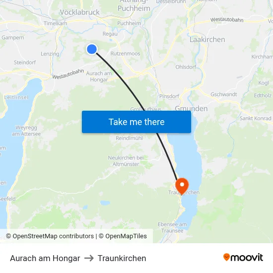 Aurach am Hongar to Traunkirchen map