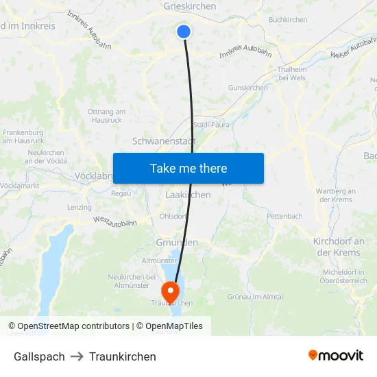 Gallspach to Traunkirchen map