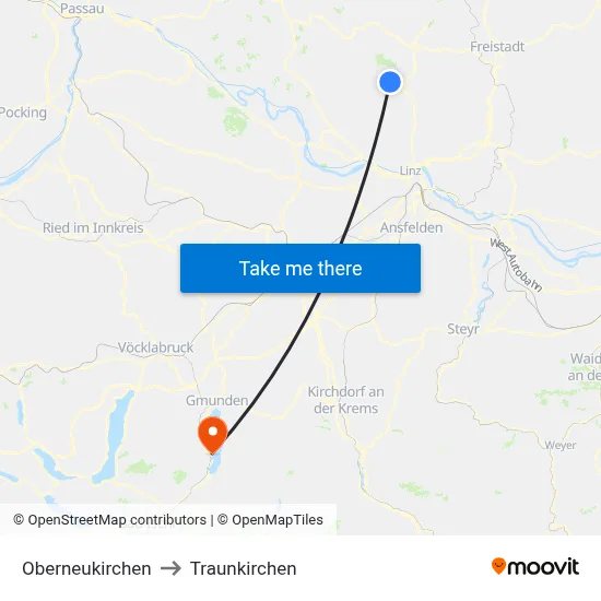 Oberneukirchen to Traunkirchen map