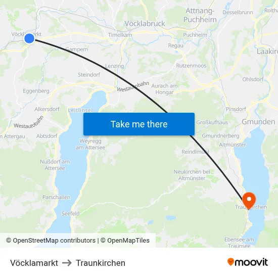 Vöcklamarkt to Traunkirchen map