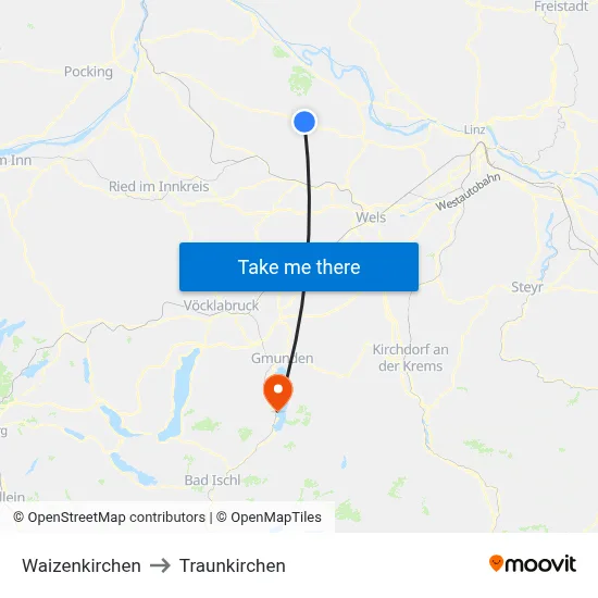 Waizenkirchen to Traunkirchen map