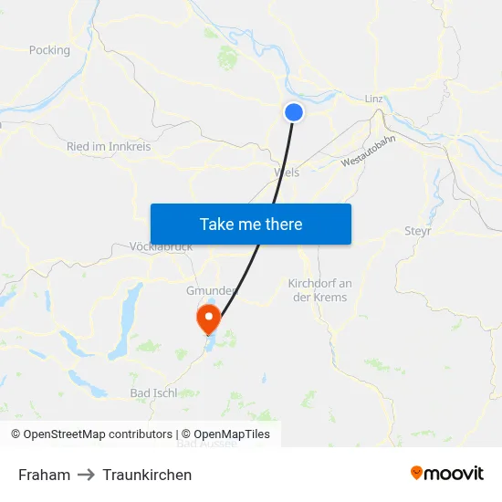 Fraham to Traunkirchen map