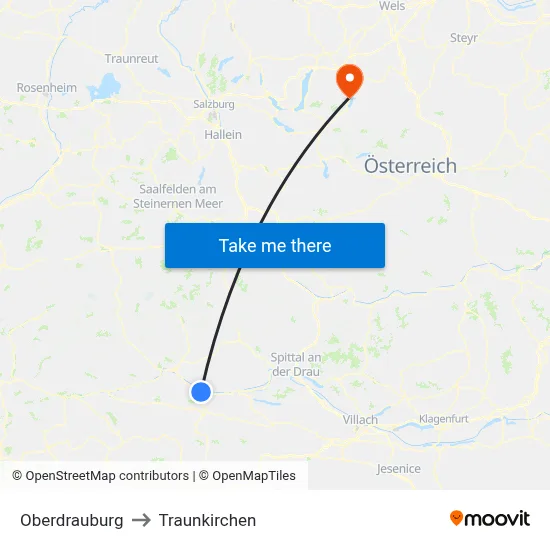 Oberdrauburg to Traunkirchen map