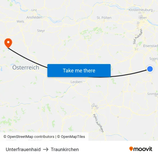 Unterfrauenhaid to Traunkirchen map