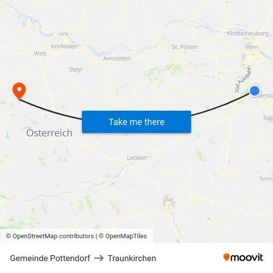 Gemeinde Pottendorf to Traunkirchen map