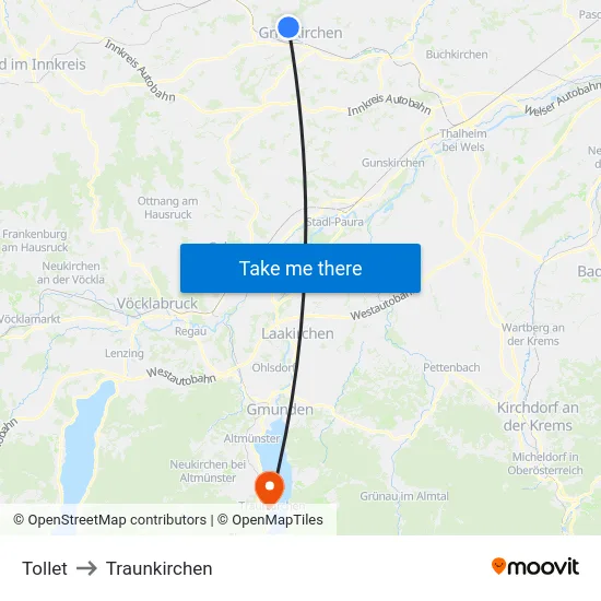 Tollet to Traunkirchen map