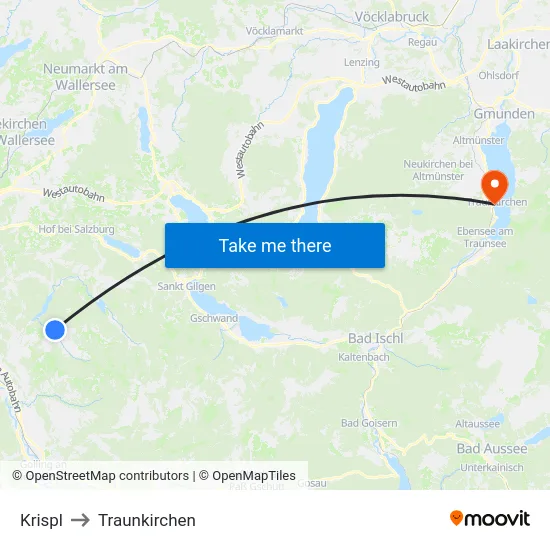 Krispl to Traunkirchen map