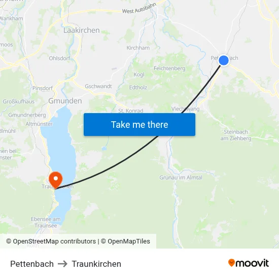 Pettenbach to Traunkirchen map