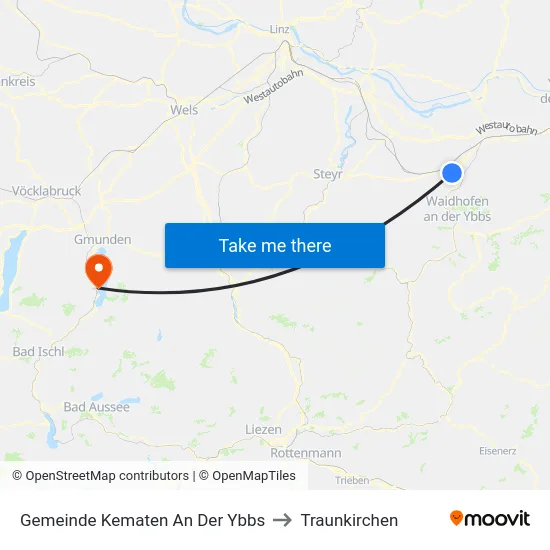 Gemeinde Kematen An Der Ybbs to Traunkirchen map