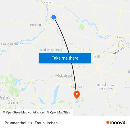 Brunnenthal to Traunkirchen map