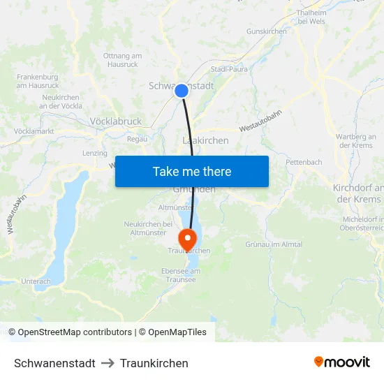 Schwanenstadt to Traunkirchen map