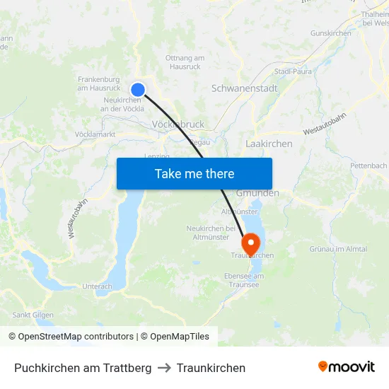Puchkirchen am Trattberg to Traunkirchen map