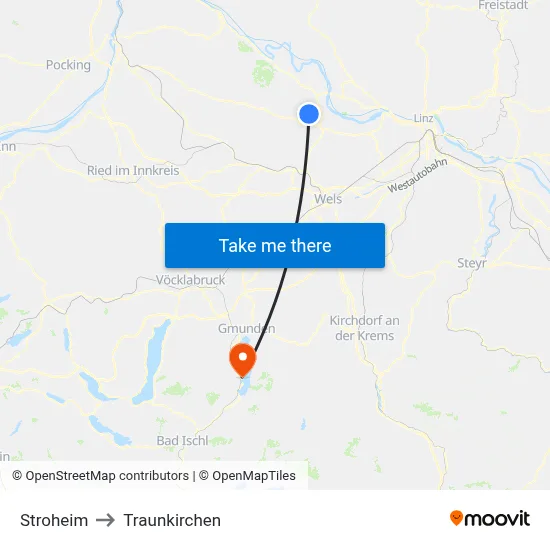 Stroheim to Traunkirchen map