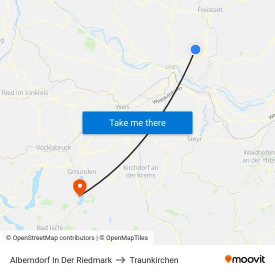 Alberndorf In Der Riedmark to Traunkirchen map