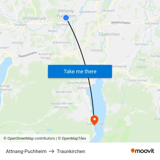 Attnang-Puchheim to Traunkirchen map