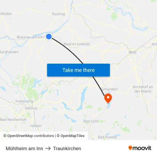 Mühlheim am Inn to Traunkirchen map