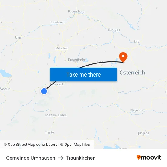 Gemeinde Umhausen to Traunkirchen map
