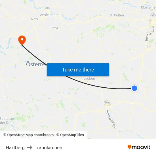 Hartberg to Traunkirchen map
