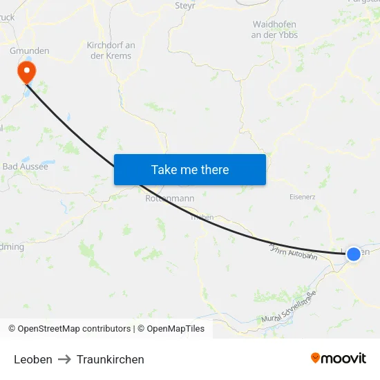 Leoben to Traunkirchen map