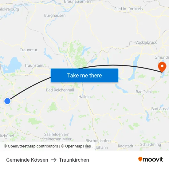 Gemeinde Kössen to Traunkirchen map