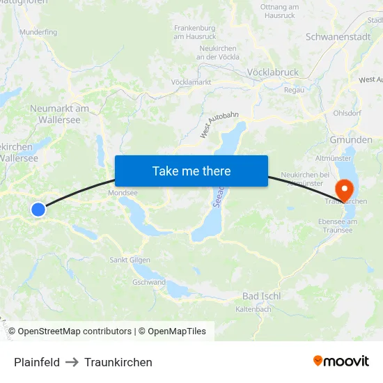 Plainfeld to Traunkirchen map