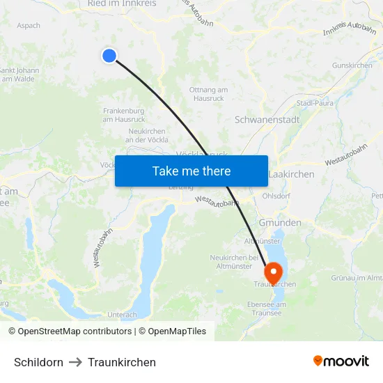 Schildorn to Traunkirchen map