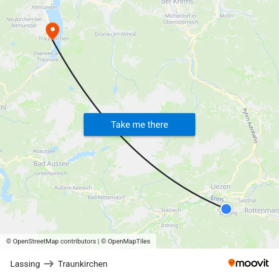 Lassing to Traunkirchen map