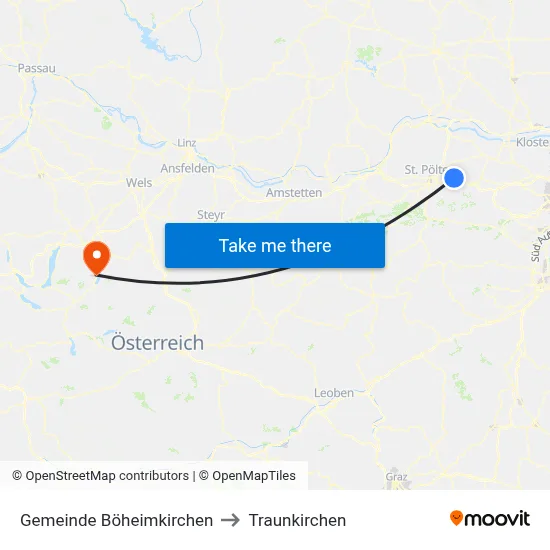 Gemeinde Böheimkirchen to Traunkirchen map