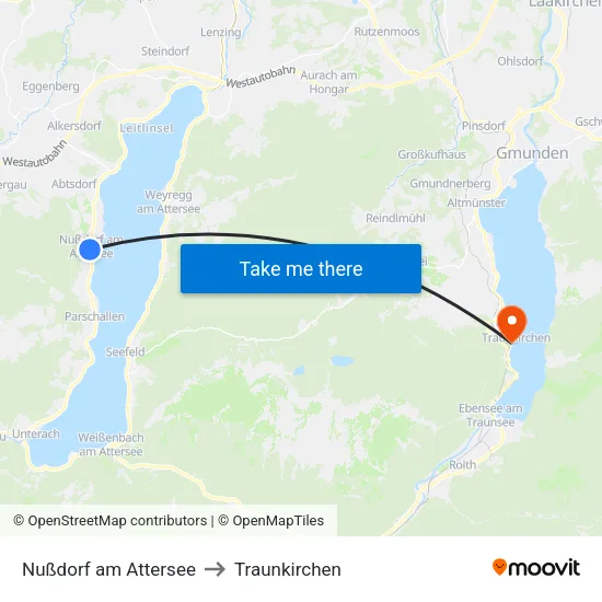 Nußdorf am Attersee to Traunkirchen map