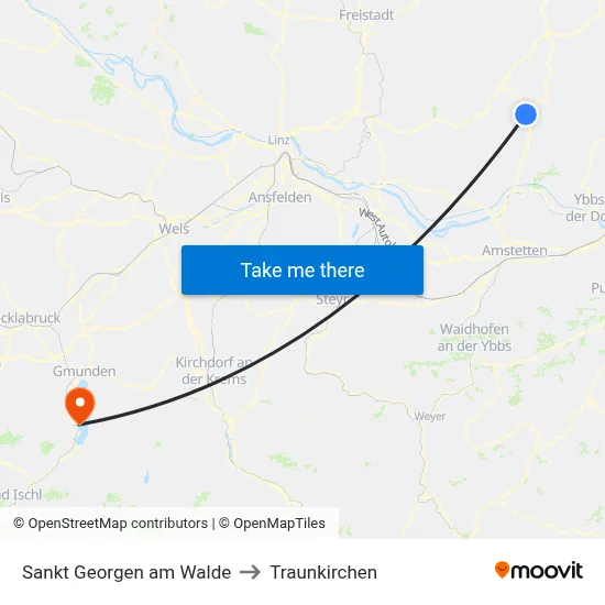 Sankt Georgen am Walde to Traunkirchen map