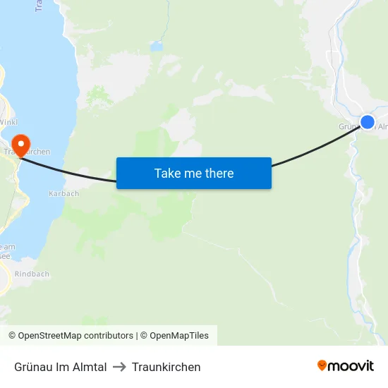 Grünau Im Almtal to Traunkirchen map