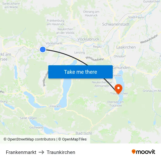 Frankenmarkt to Traunkirchen map