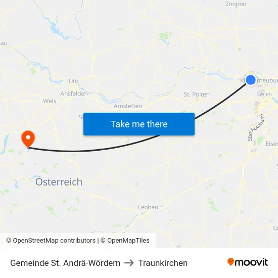 Gemeinde St. Andrä-Wördern to Traunkirchen map